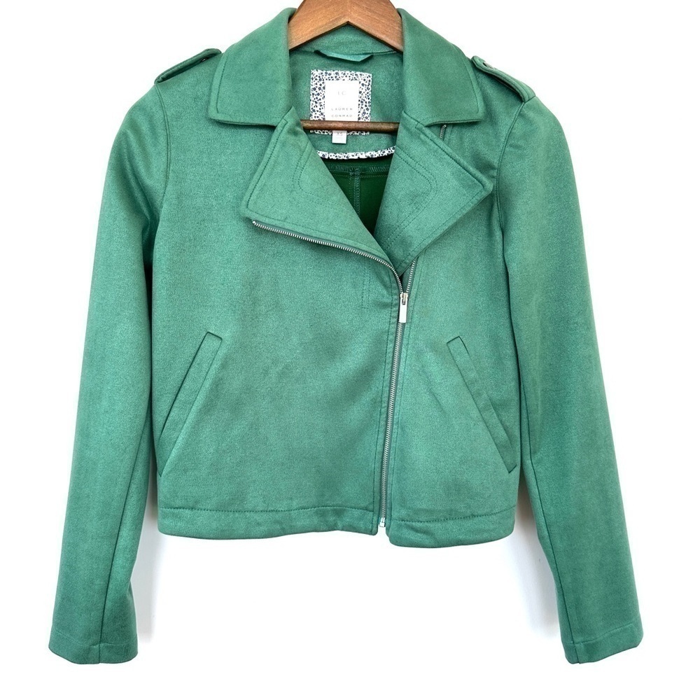 Lauren Conrad Moto jacket in a soft faux suede fabric
